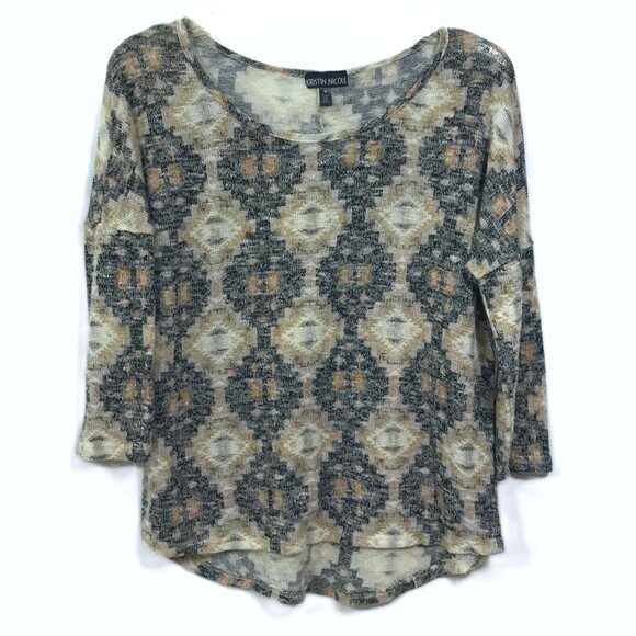 Kristin Nicole Tops - Boat Neck Casual Knit Top Geometric Print Women M, Kristin Nicole